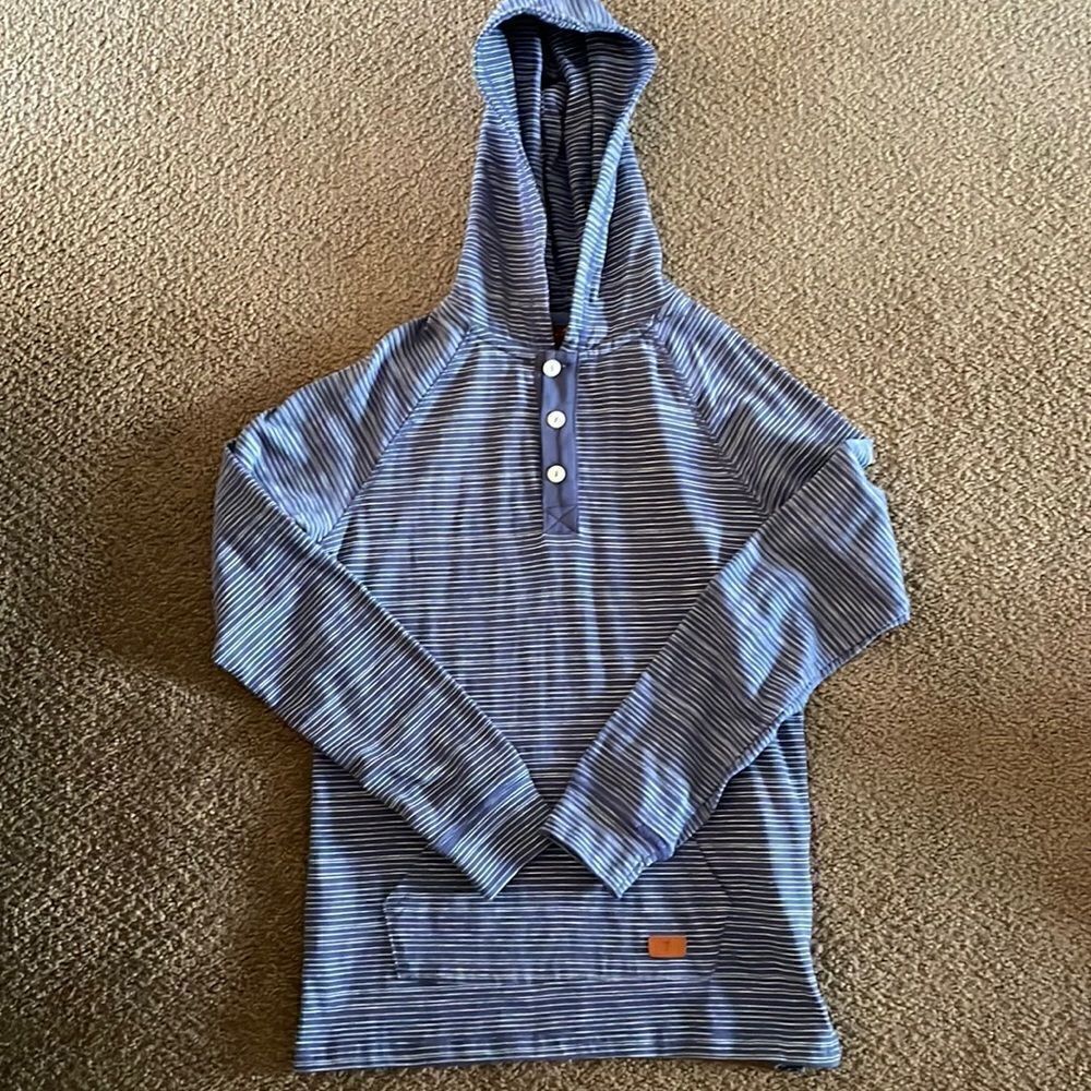 74AMK Boys Blue & White Striped Hooded L/S Shirt